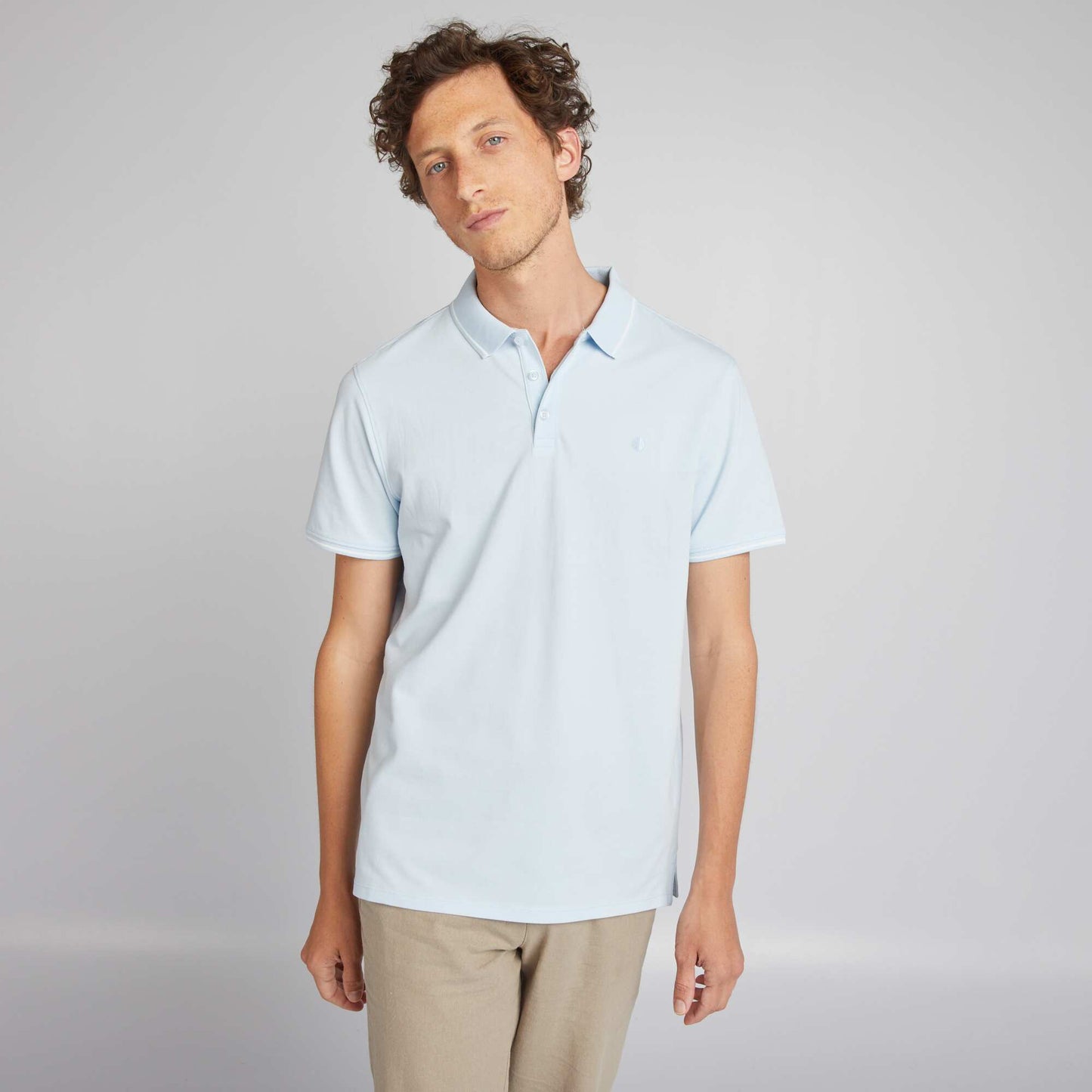 Polo en piqu  de coton Bleu