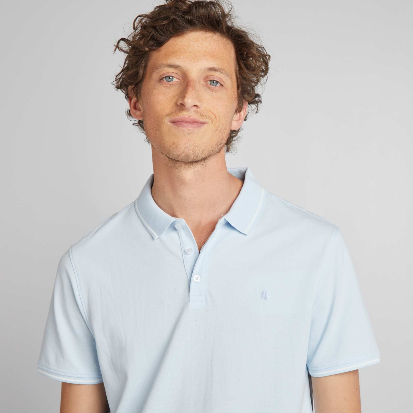 Polo en piqu  de coton Bleu