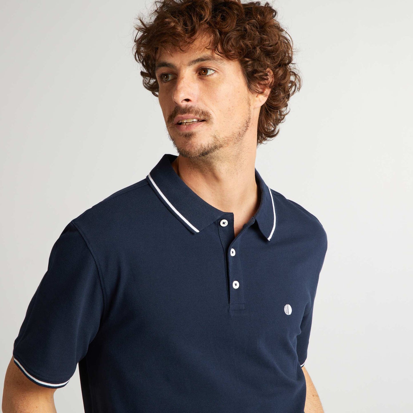 Polo en piqu  de coton Bleu