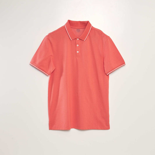 Polo en piqu  de coton effet mouchet  Rouge