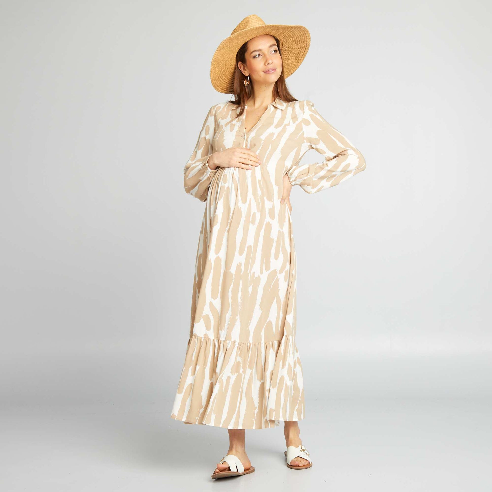 Robe de maternit longue volants Blanc