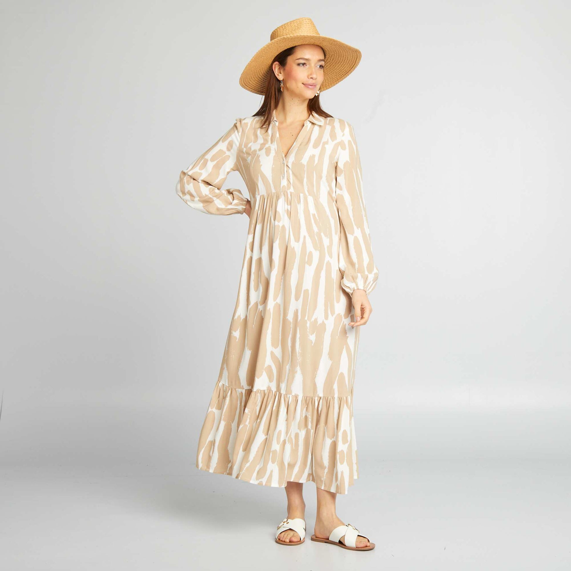Robe de maternit longue volants Blanc