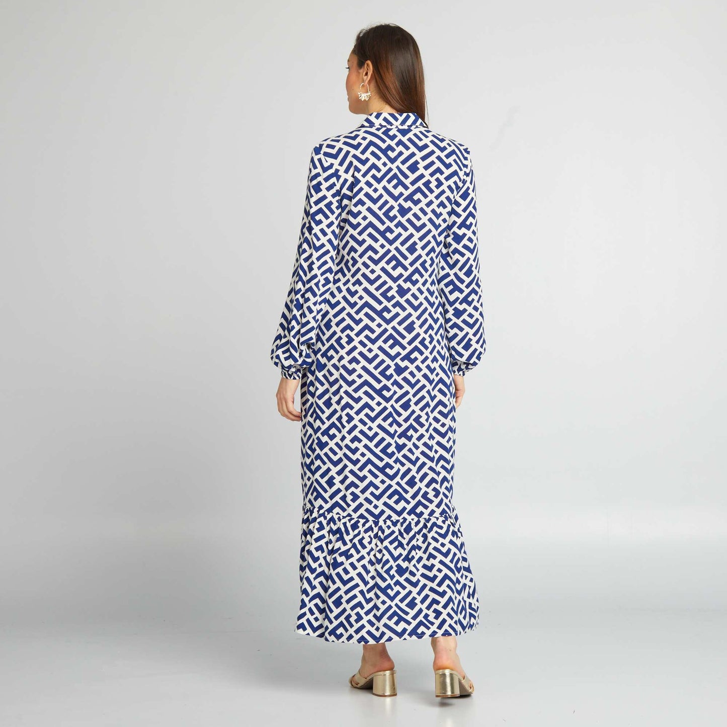 Robe de maternit  longue   volants Bleu