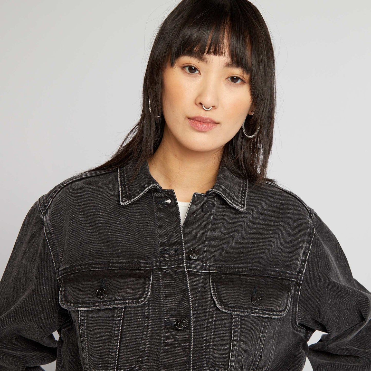 Veste courte en jean Noir