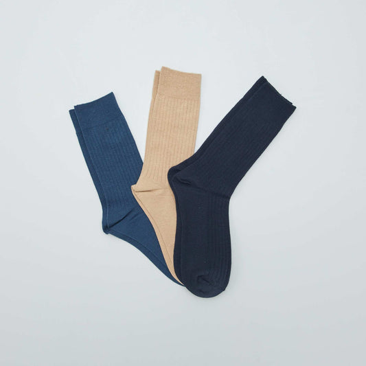 Lot de chaussettes hautes côtelées - 3 paires Bleu