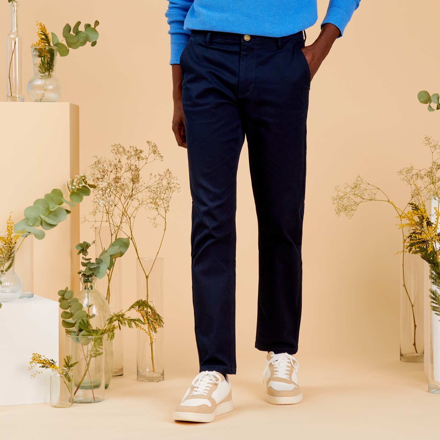 Pantalon chino slim Bleu marine