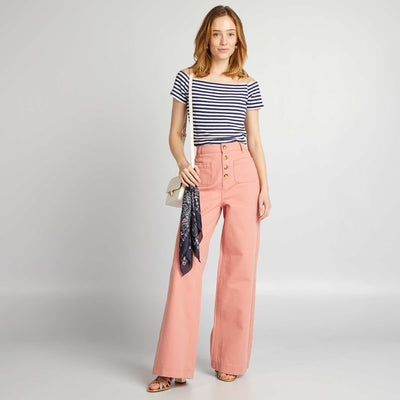 Jean large taille haute - L32 Rose