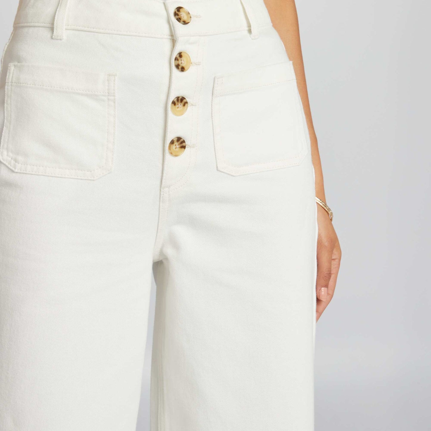 Jean large à taille haute - L32 Blanc