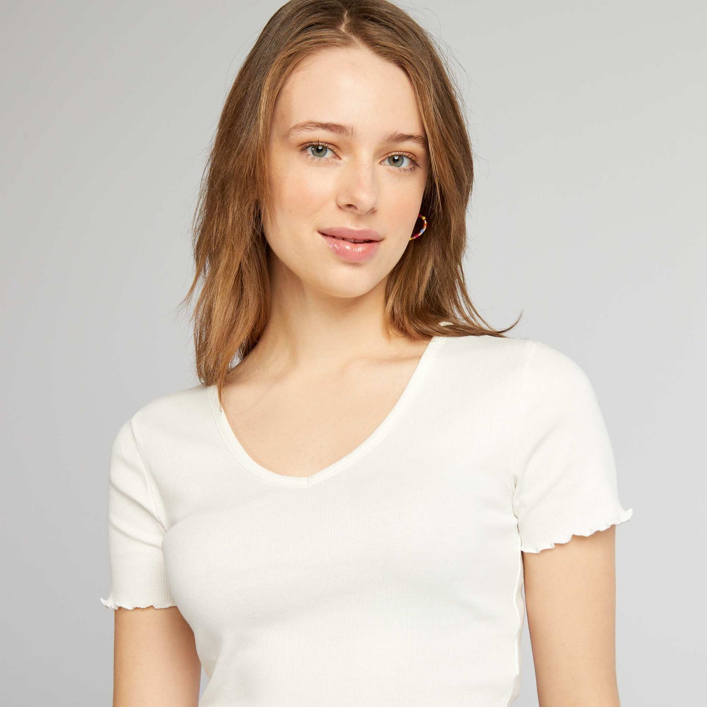 Crop-top   bords ondul s blanc