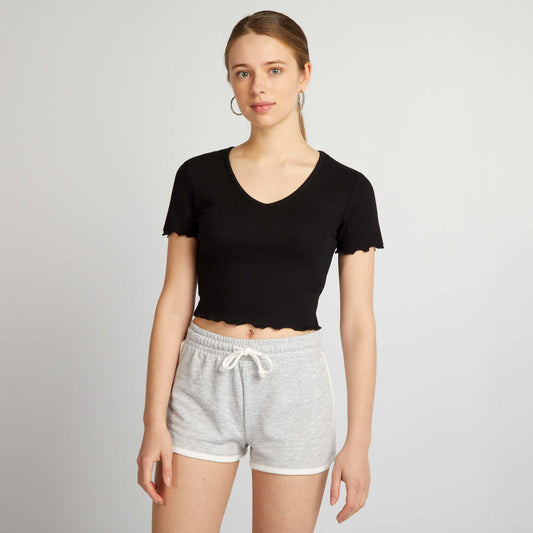 Crop-top bords ondul s noir