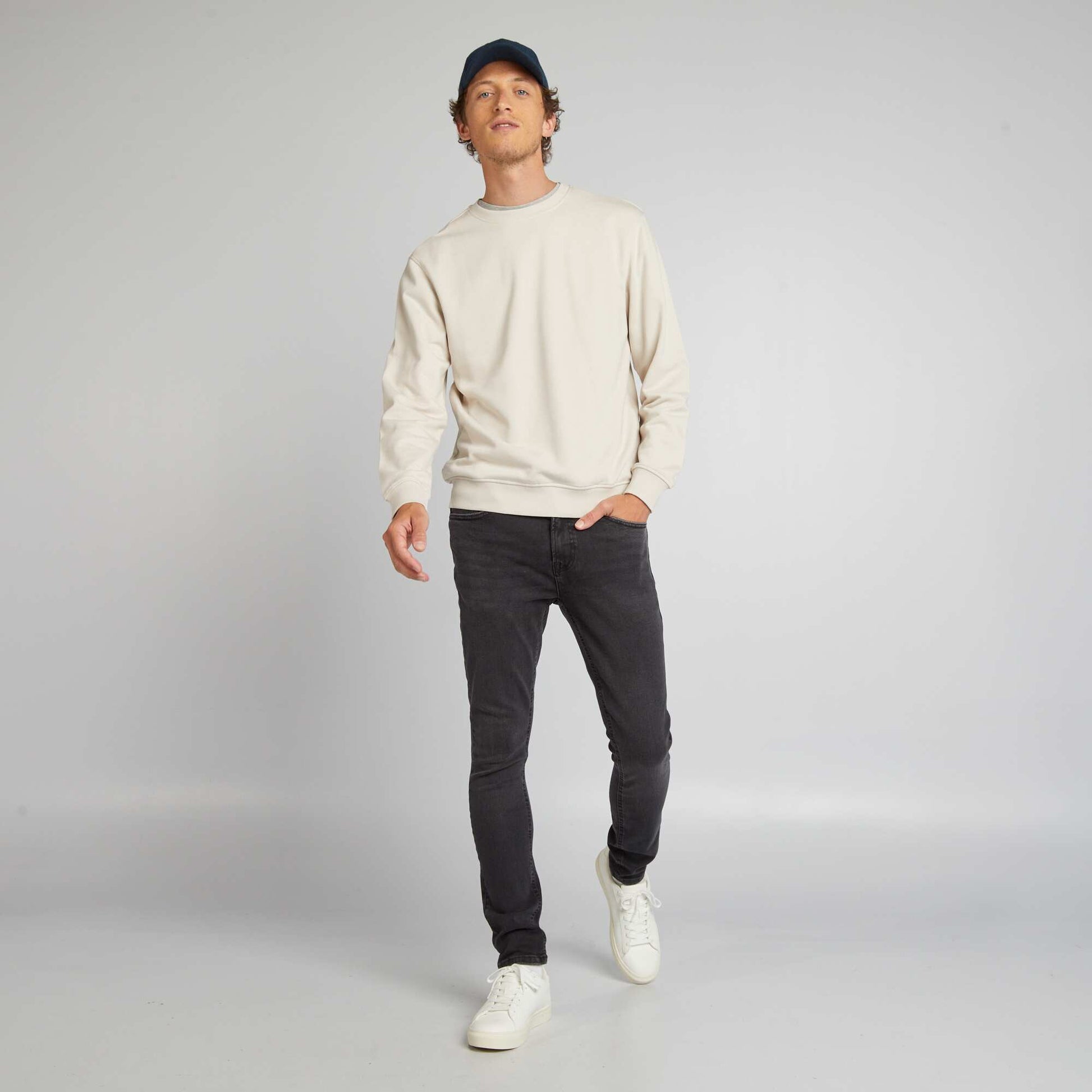Sweat uni en molleton l ger Gris beige