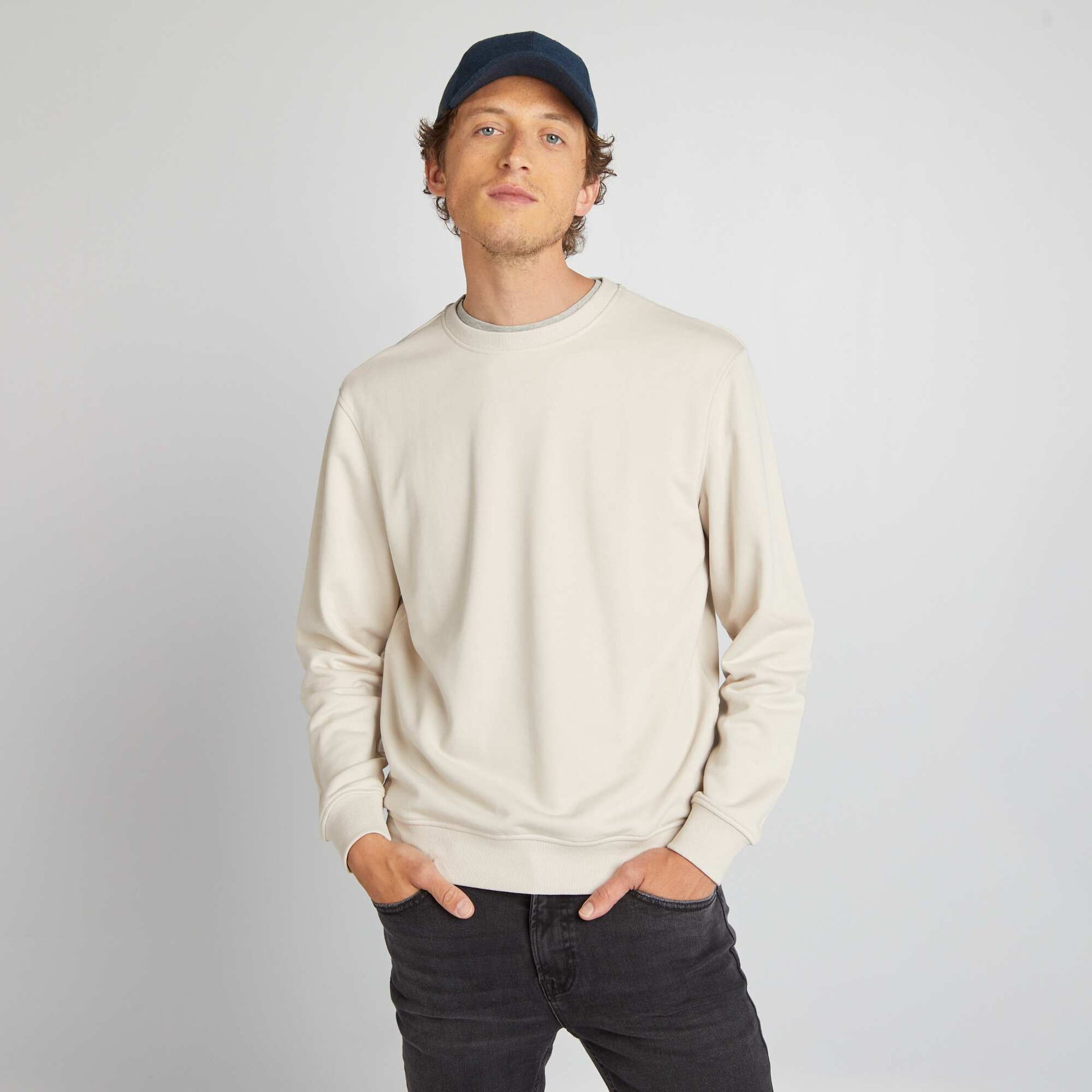 Sweat uni en molleton l ger Gris beige