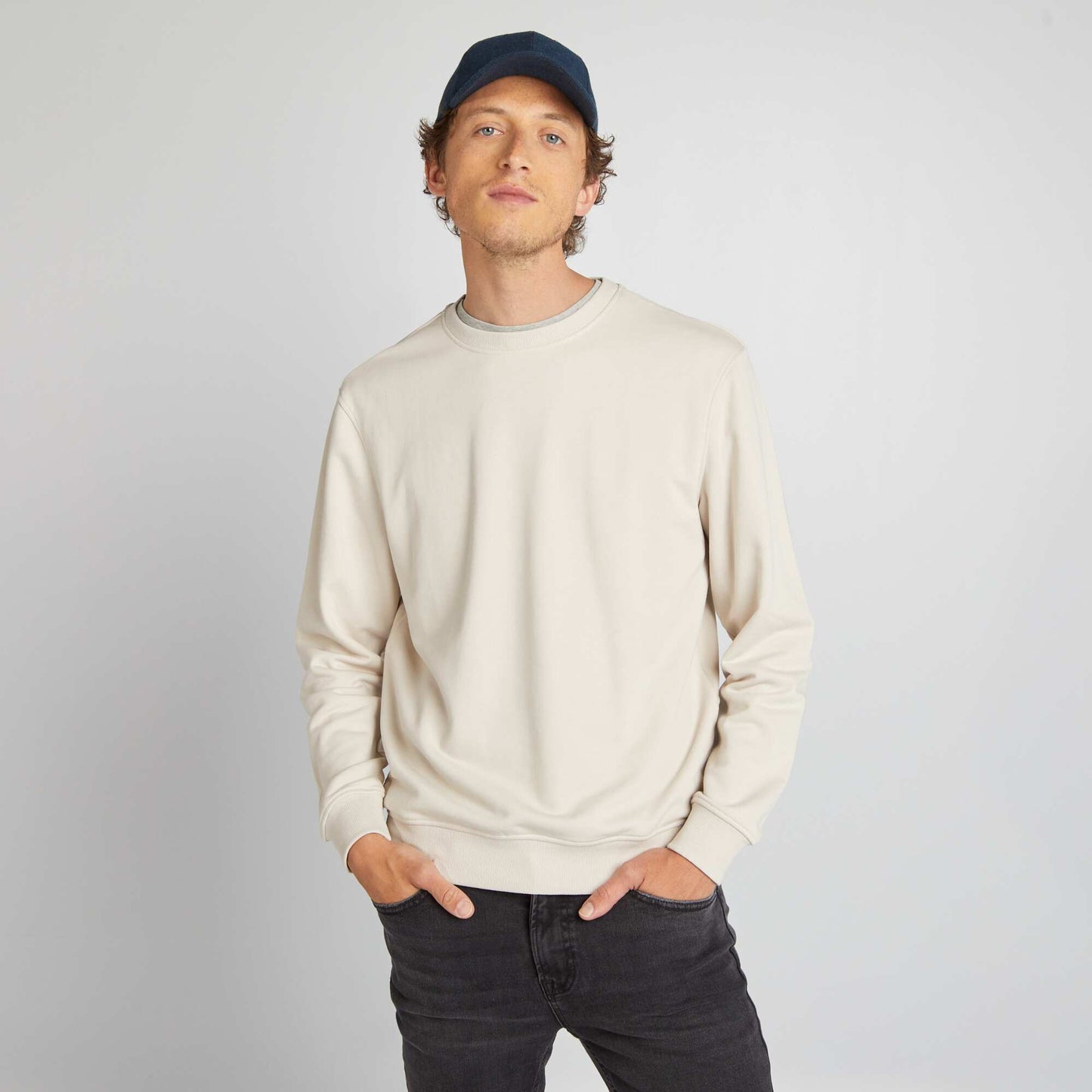 Sweat uni en molleton l ger Gris beige
