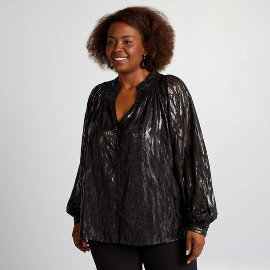 Blouse bouffante en maille satin e noir
