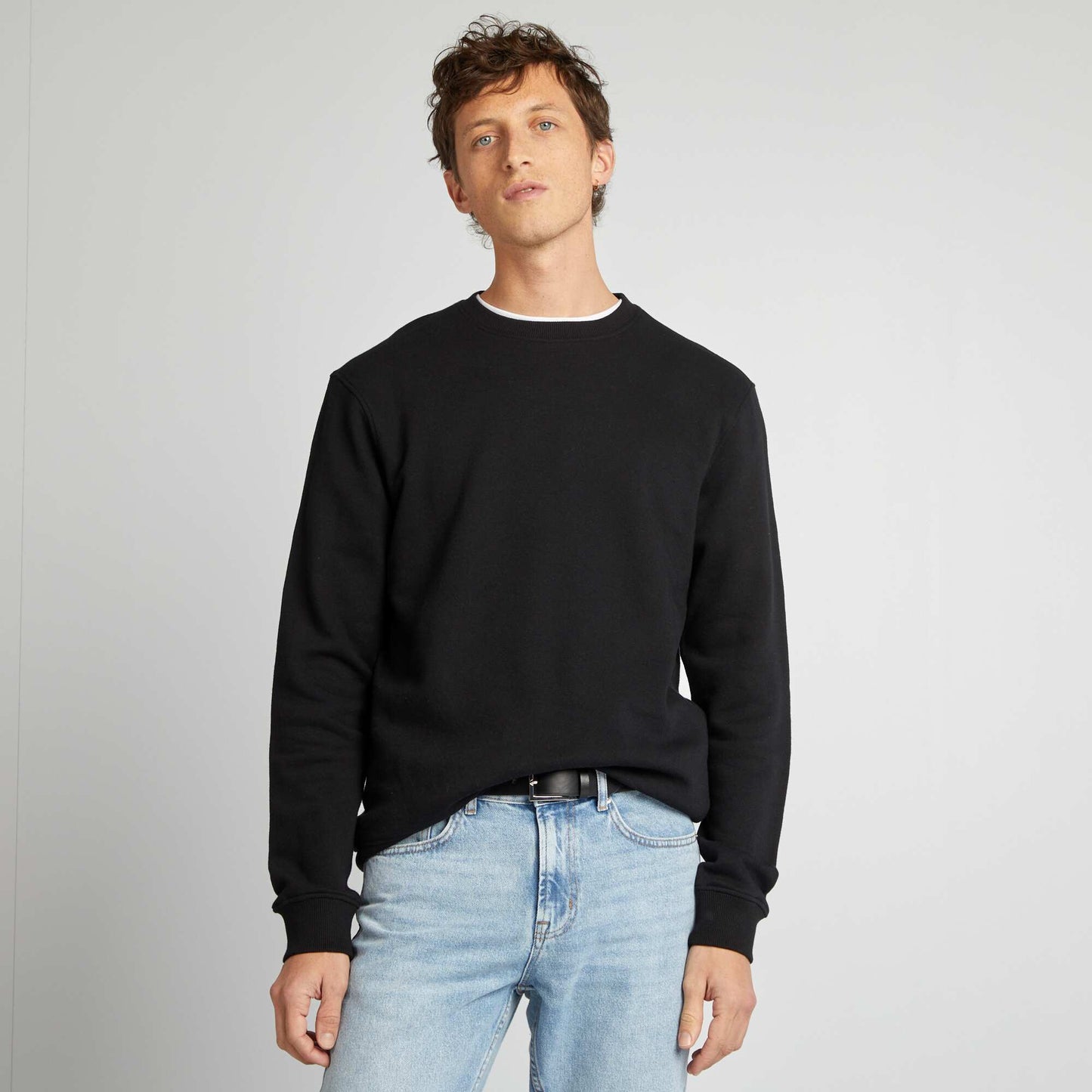 Sweat en molleton uni à col rond NOIR