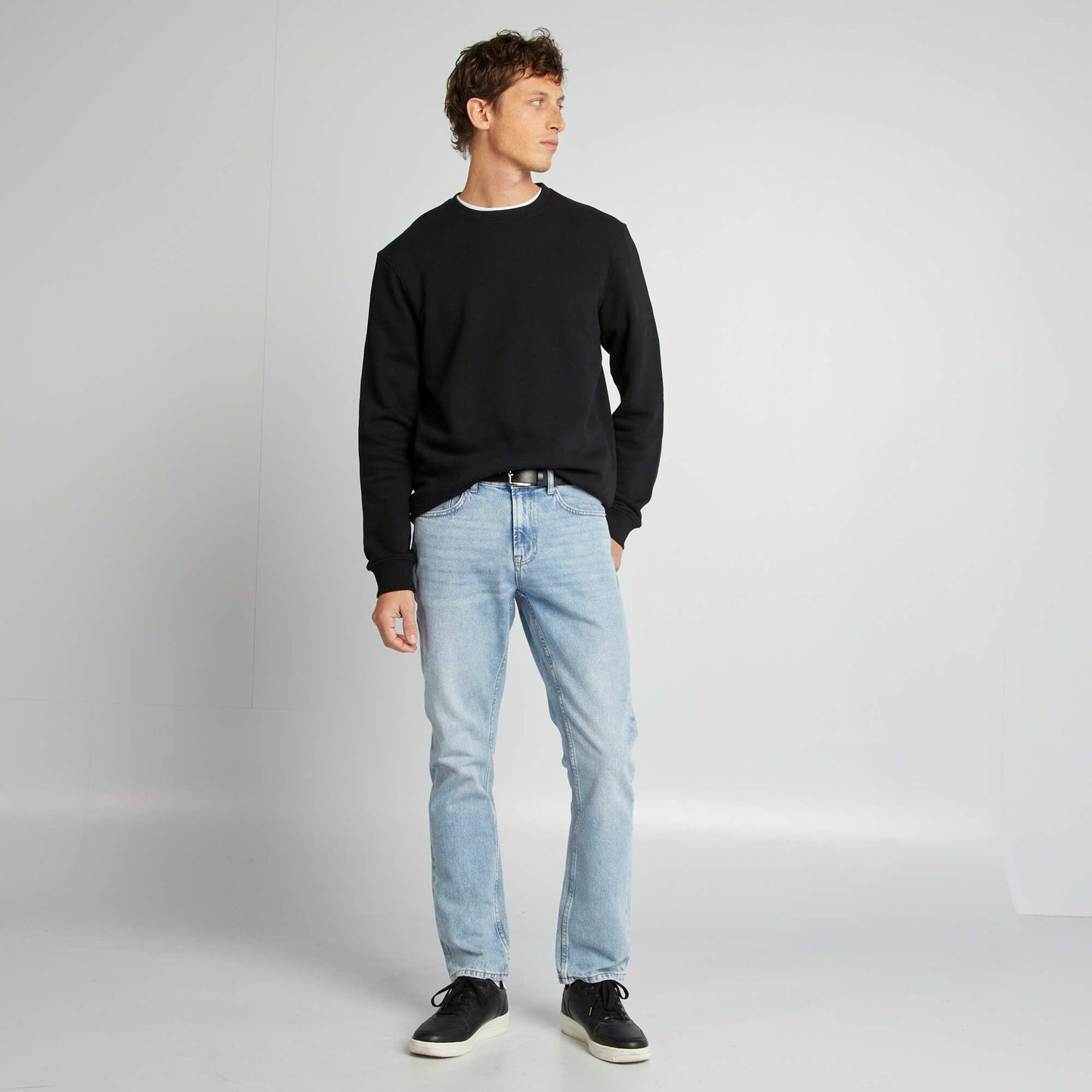 Sweat en molleton uni à col rond NOIR