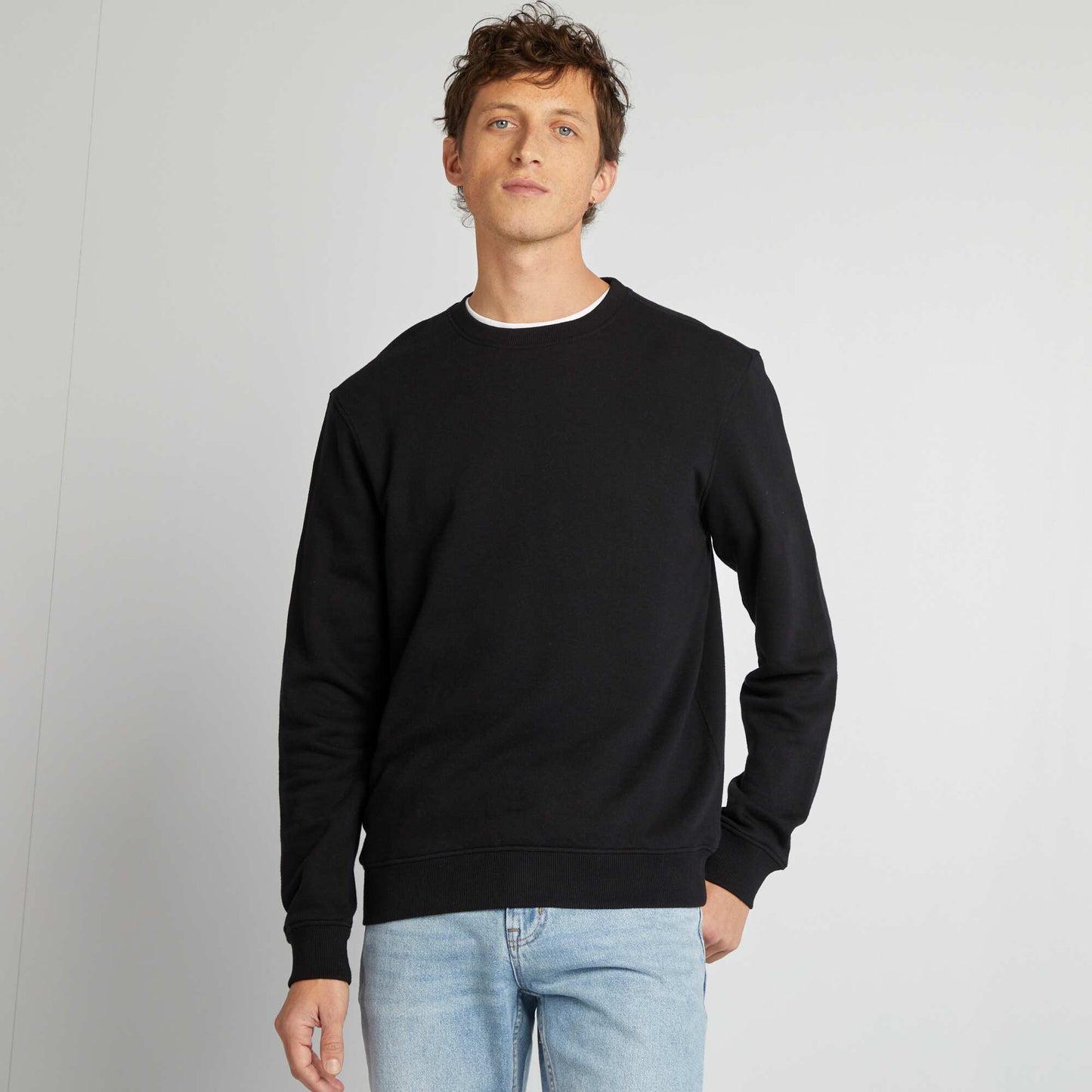 Sweat en molleton uni à col rond NOIR