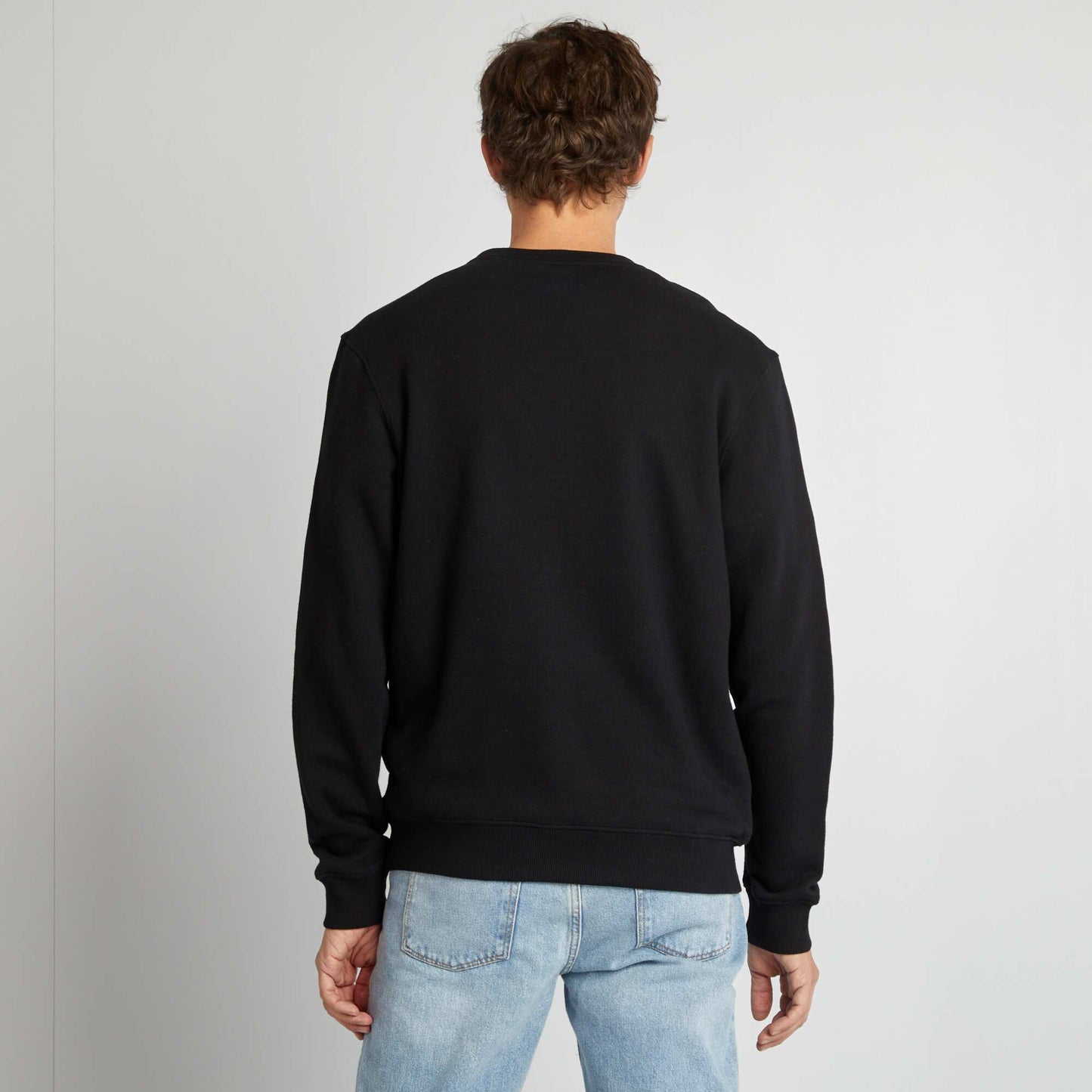 Sweat en molleton uni à col rond NOIR