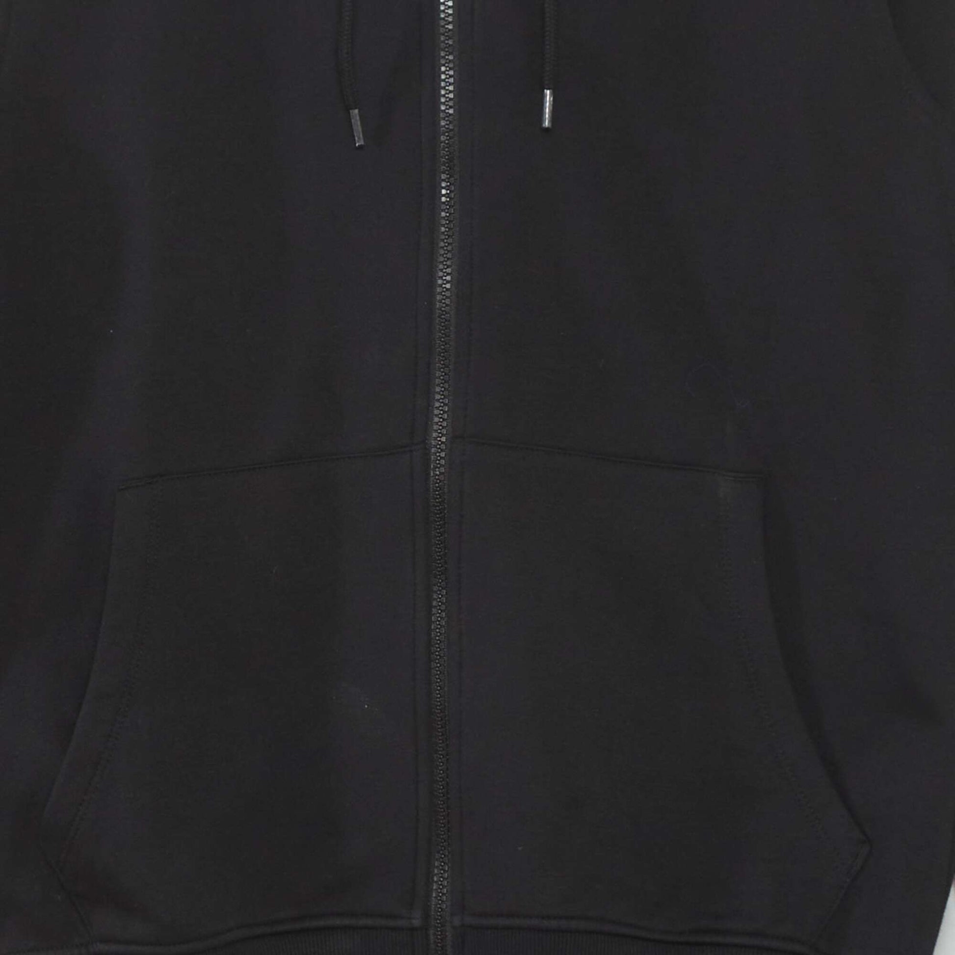 Sweat zippé à capuche en molleton uni noir