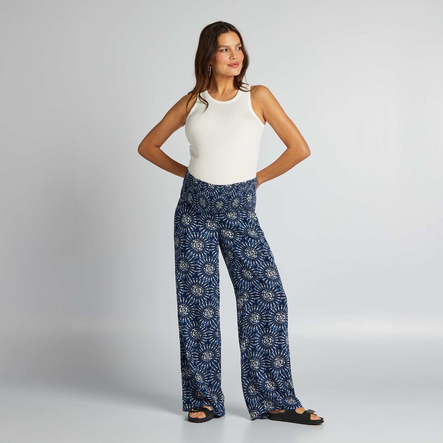 Pantalon grossesse avec base élastiquée Bleu foncé à motifs