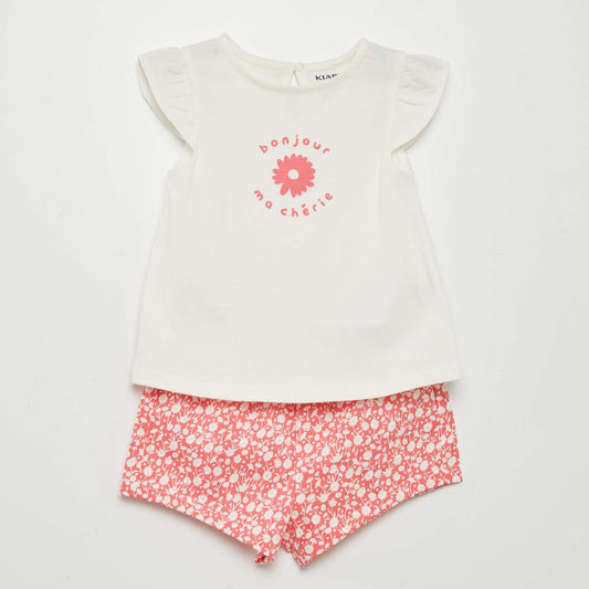 Ensemble t-shirt + short imprim  - 2 pi ces Rose