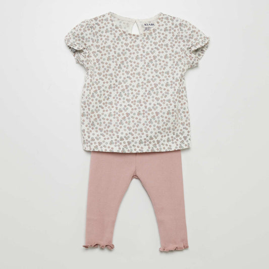 Ensemble legging + t-shirt imprimé - 2 pièces Vieux rose