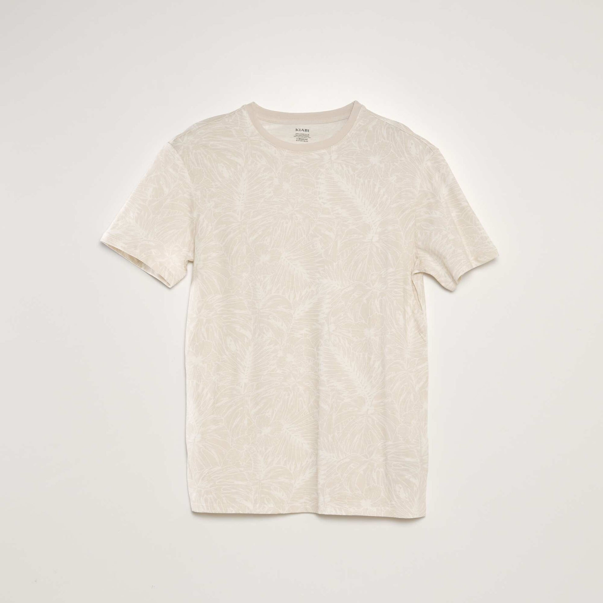 T-shirt imprim col rond Beige