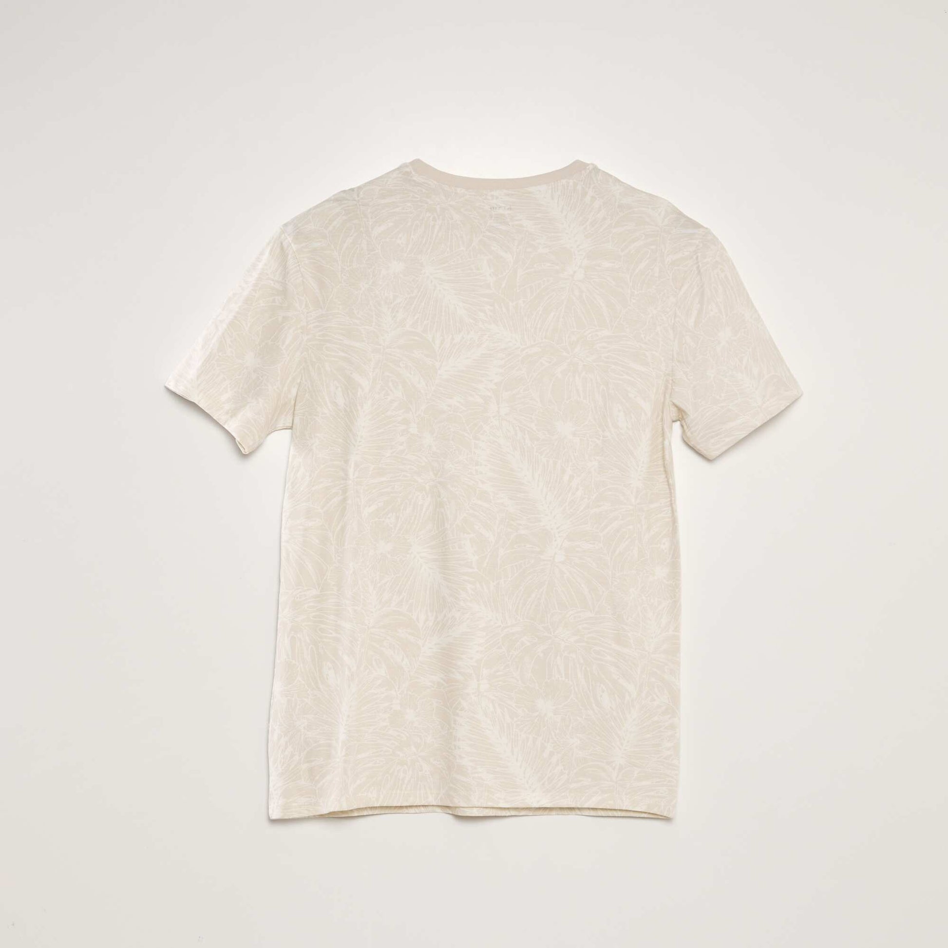 T-shirt imprim col rond Beige