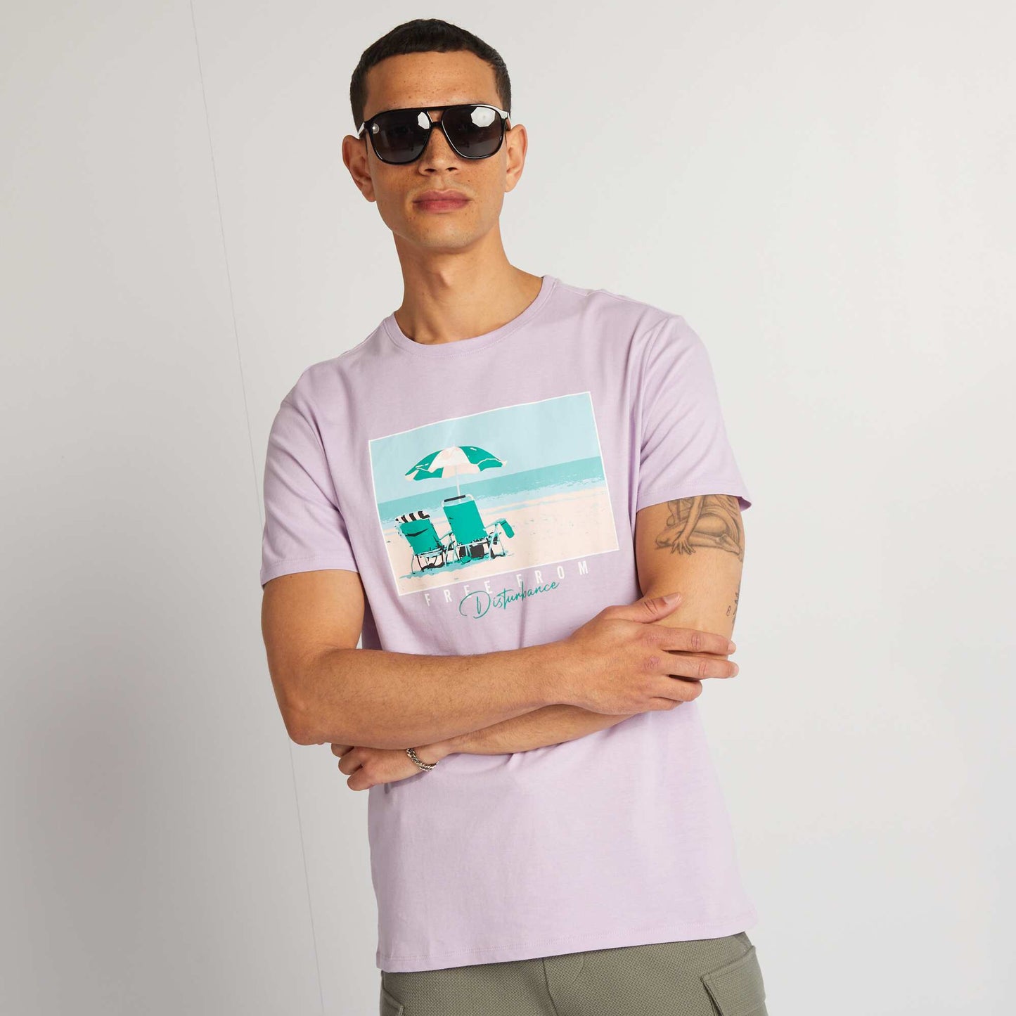 T-shirt en coton imprim    col rond Violet