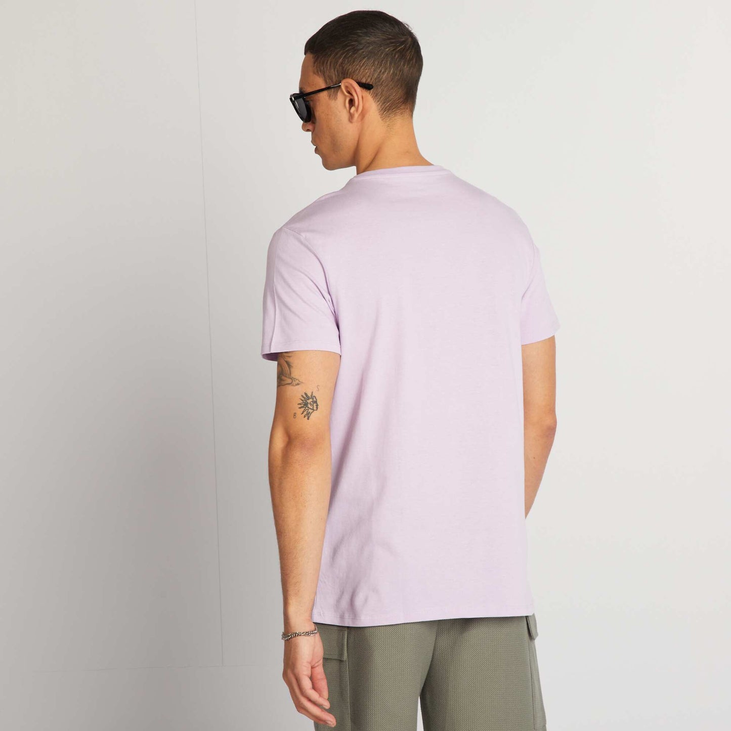 T-shirt en coton imprim    col rond Violet