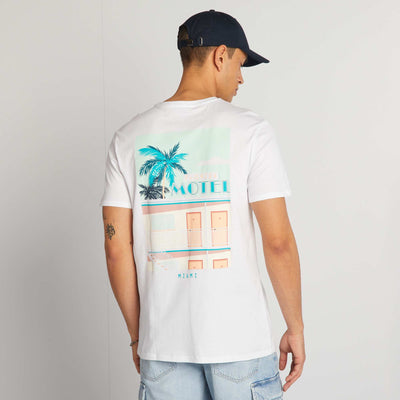T-shirt en coton imprim col rond Blanc 'motel'