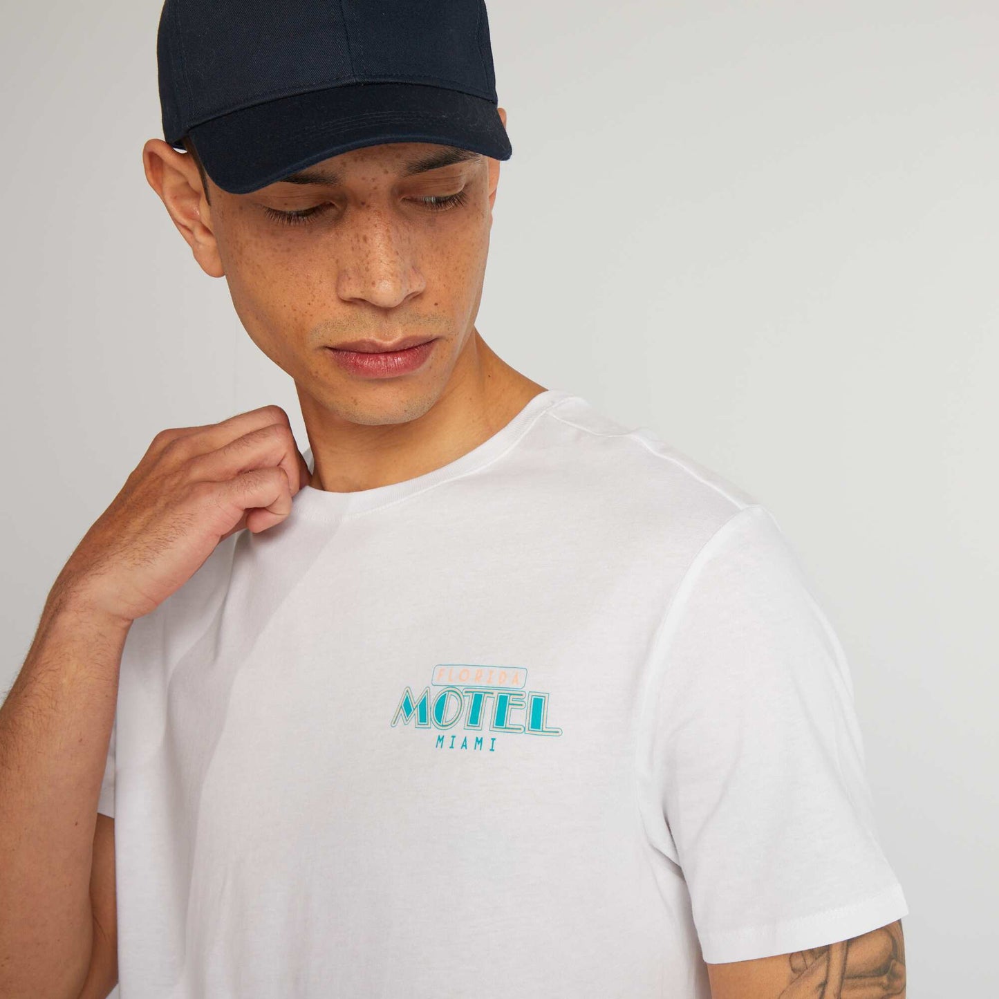 T-shirt en coton imprim    col rond Blanc 'motel'