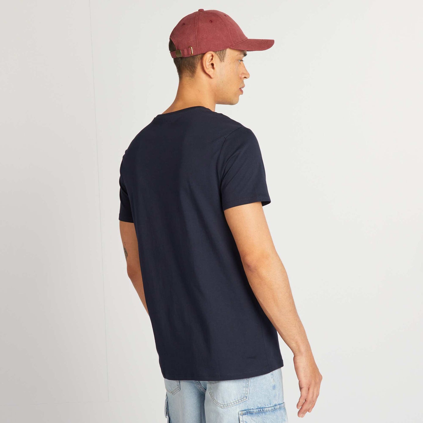 T-shirt en coton imprim    col rond Bleu marine