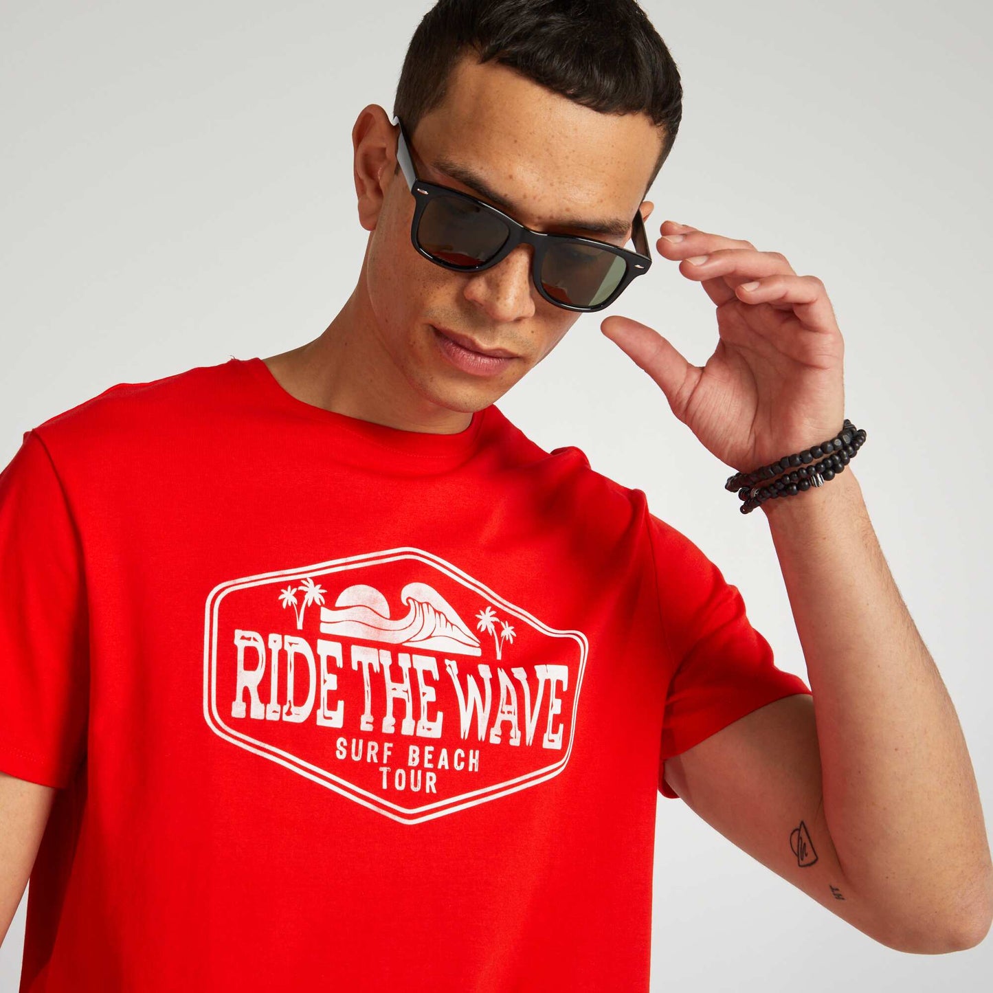 T-shirt en coton imprim    col rond Rouge