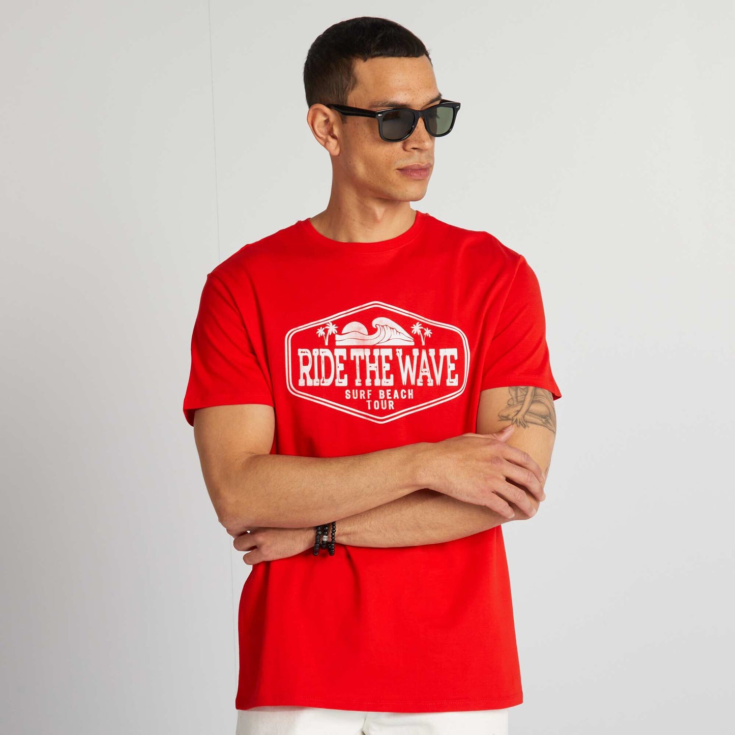 T-shirt en coton imprim    col rond Rouge