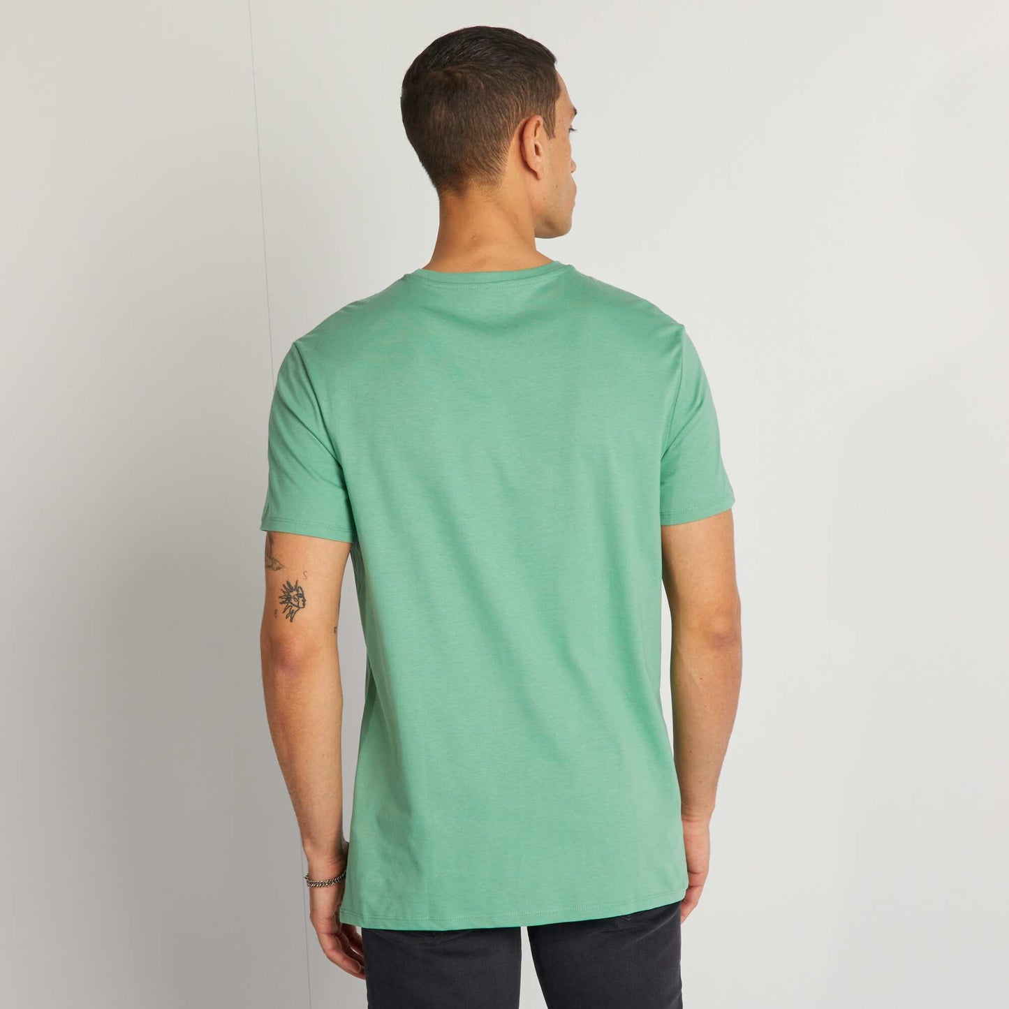 T-shirt en coton imprim    col rond Vert