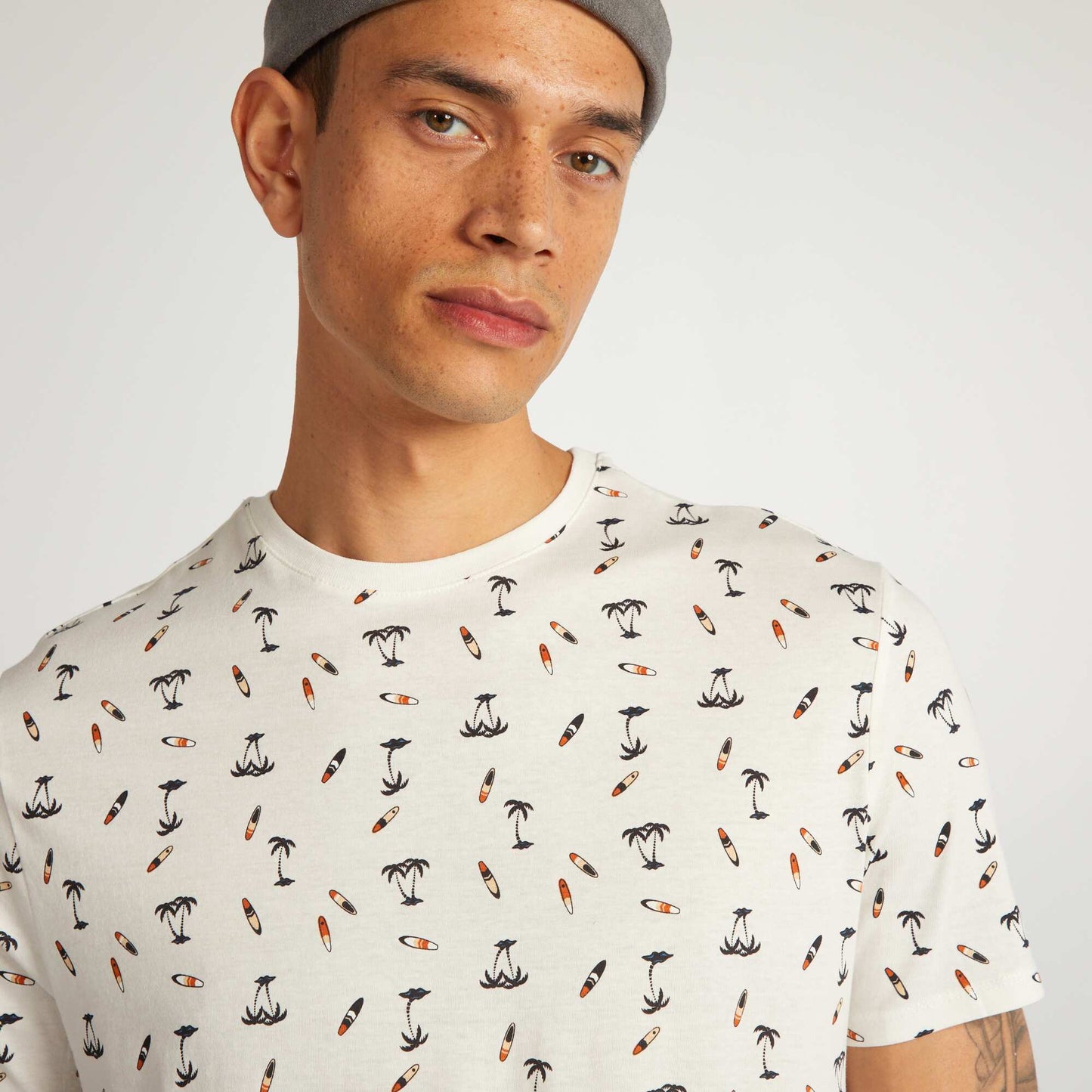 T-shirt en coton imprim    col rond Blanc 'surf'