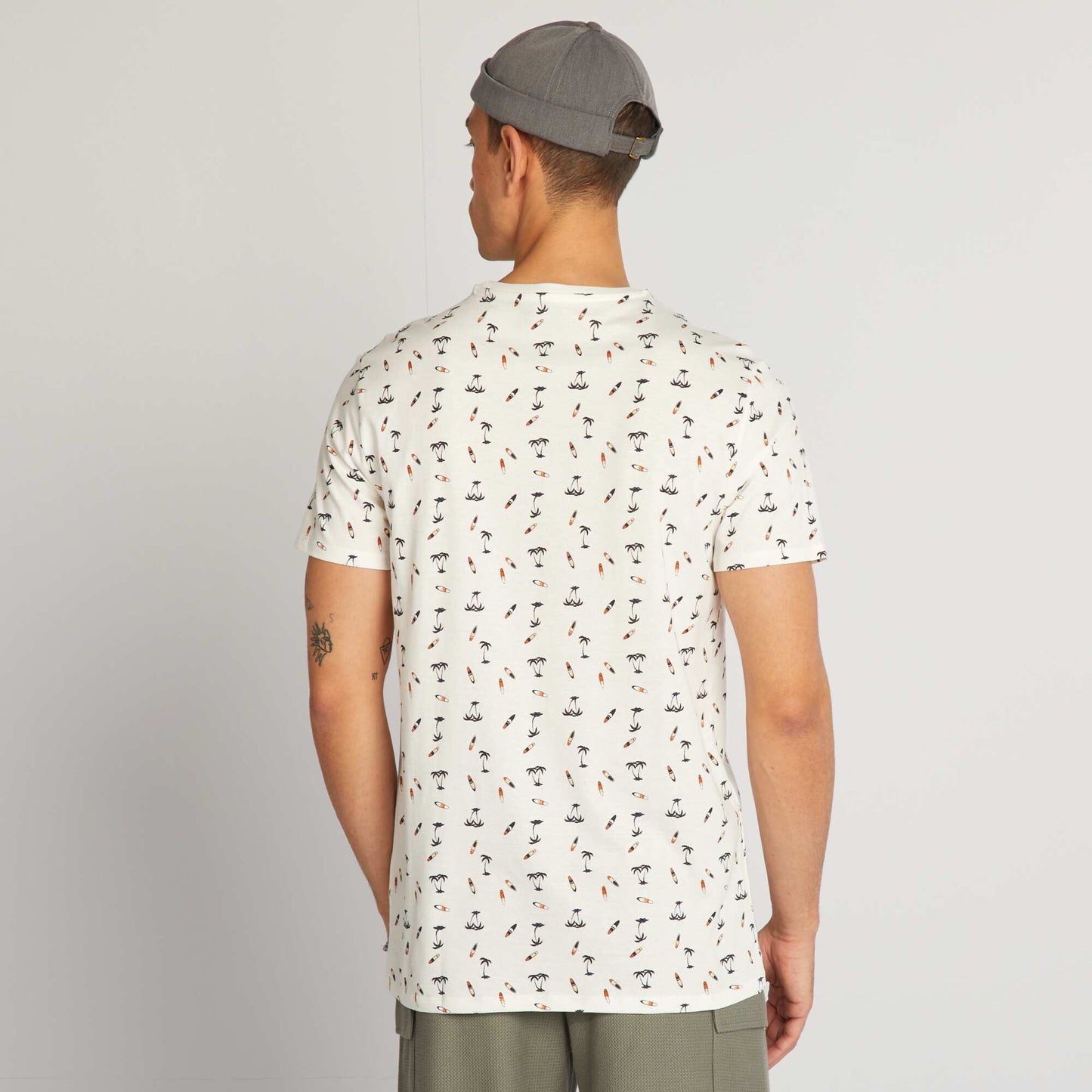 T-shirt en coton imprim    col rond Blanc 'surf'