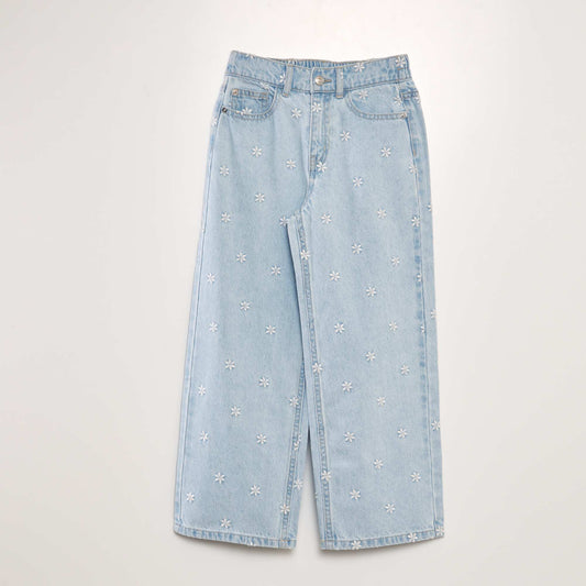 Pantalon en jean wide leg Bleu fleurs