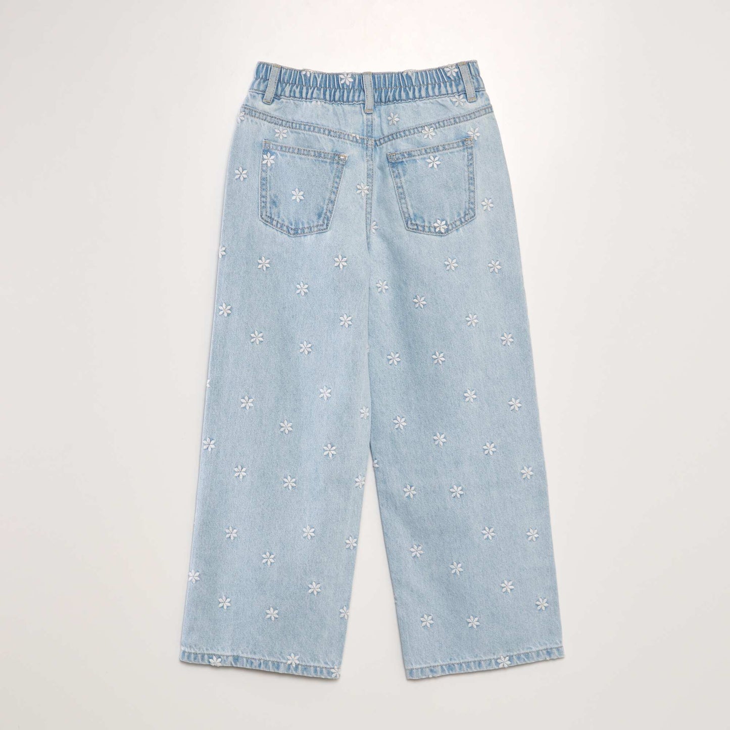 Pantalon en jean wide leg Bleu fleurs