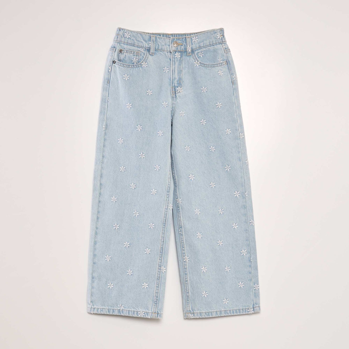 Pantalon en jean wide leg Bleu fleurs