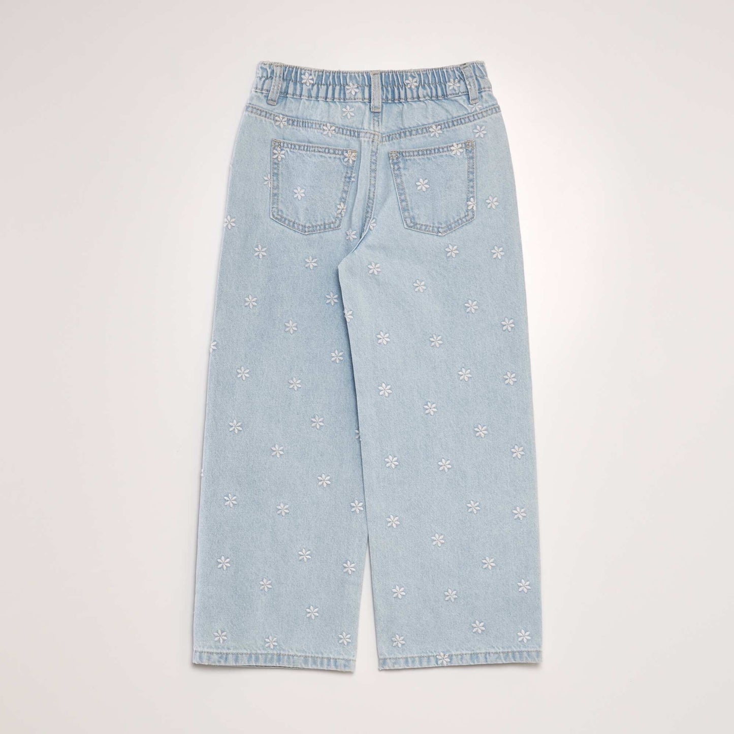 Pantalon en jean wide leg Bleu fleurs