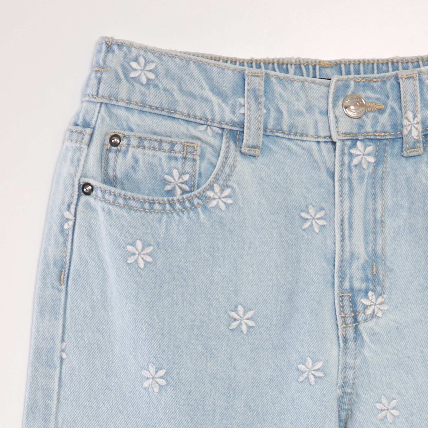 Pantalon en jean wide leg Bleu fleurs