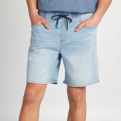 Bermuda en jean taille lastiqu e Triple stone