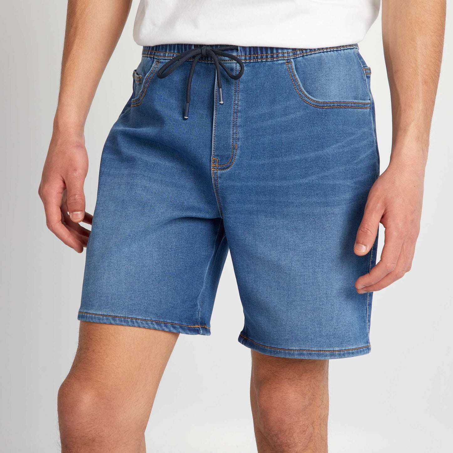 Bermuda en jean   taille  lastiqu e Bleu