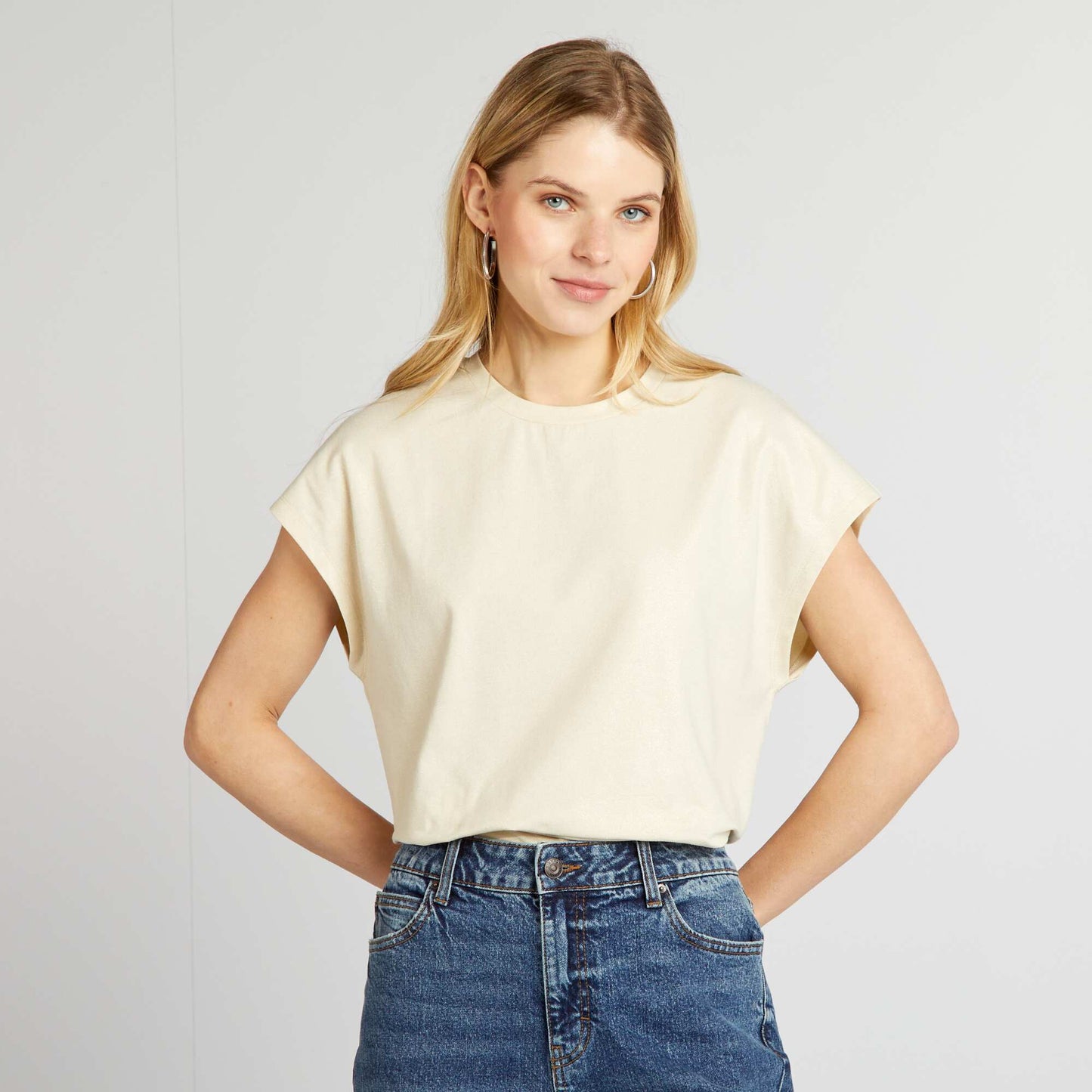 T-shirt en jersey pailleté beige