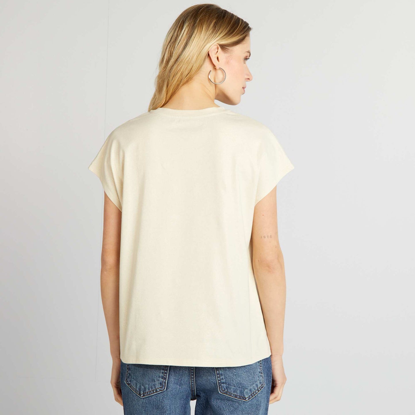 T-shirt en jersey pailleté beige