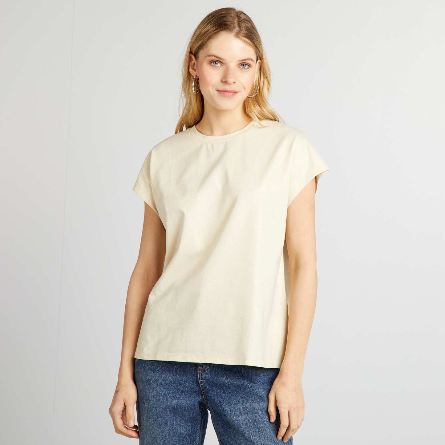 T-shirt en jersey pailleté beige