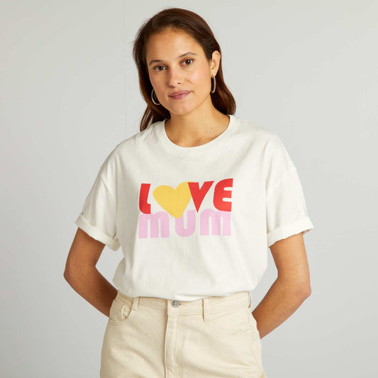 T-shirt en coton   col rond Blanc 'amour