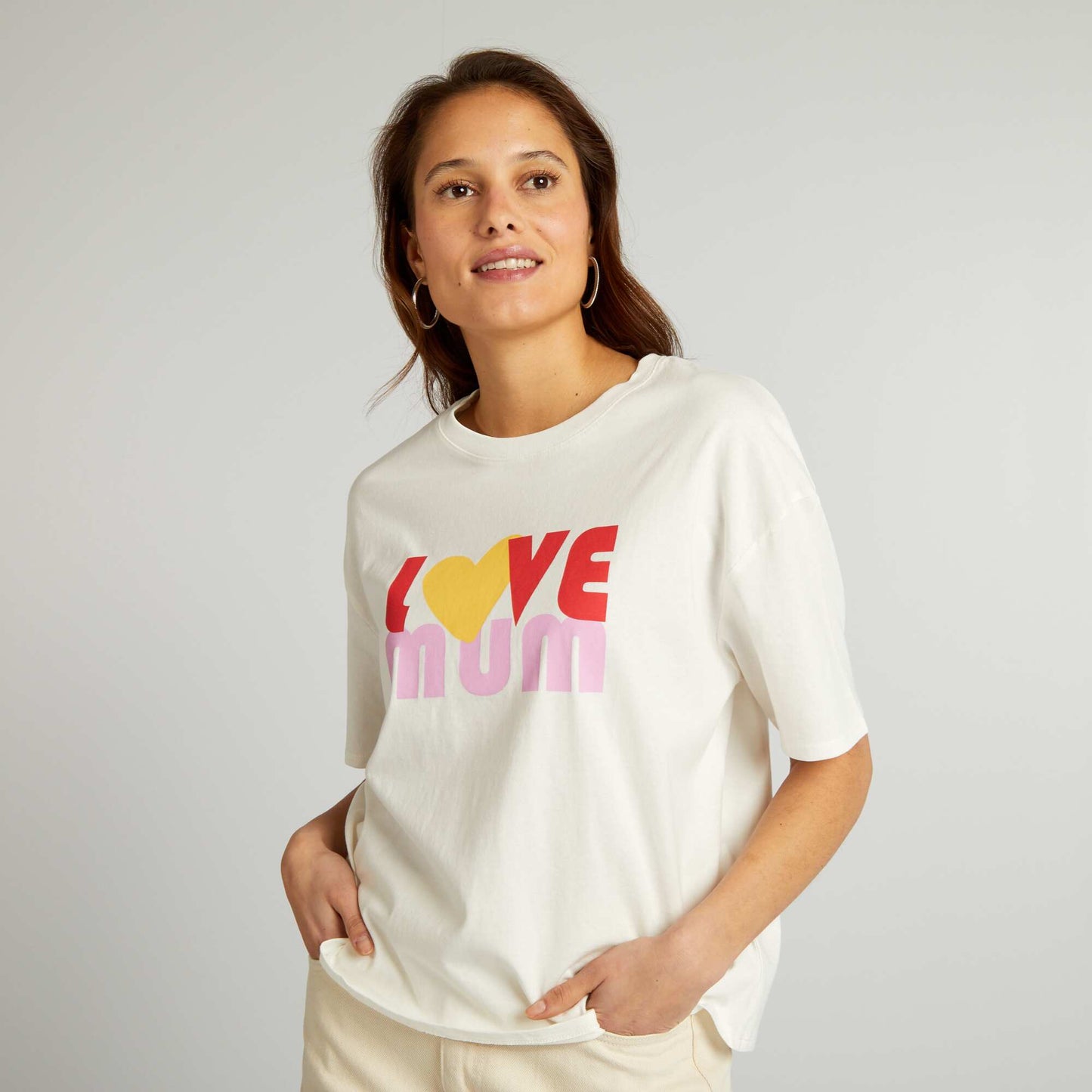 T-shirt en coton   col rond Blanc 'amour